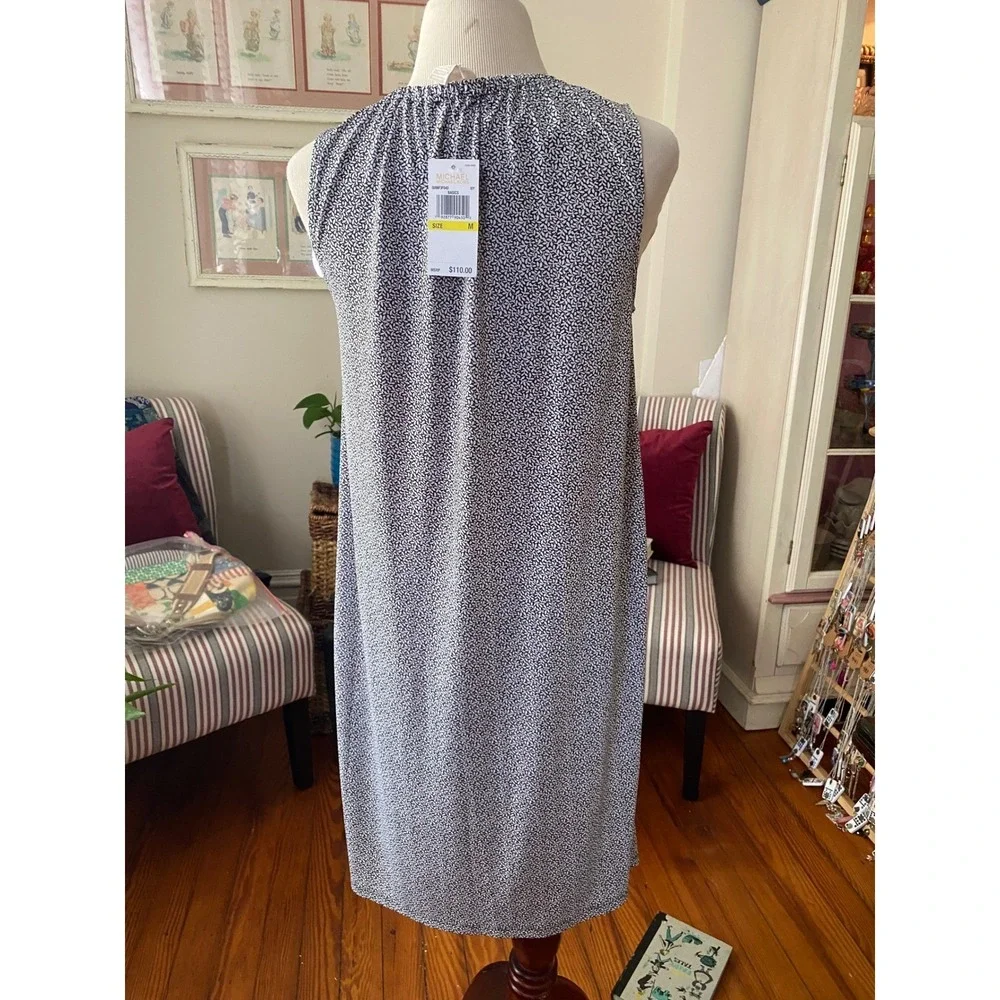NWT Michael Kors Ivy Leaf Print Half Zip Sleeveless Shift Dress‎ BLACK White